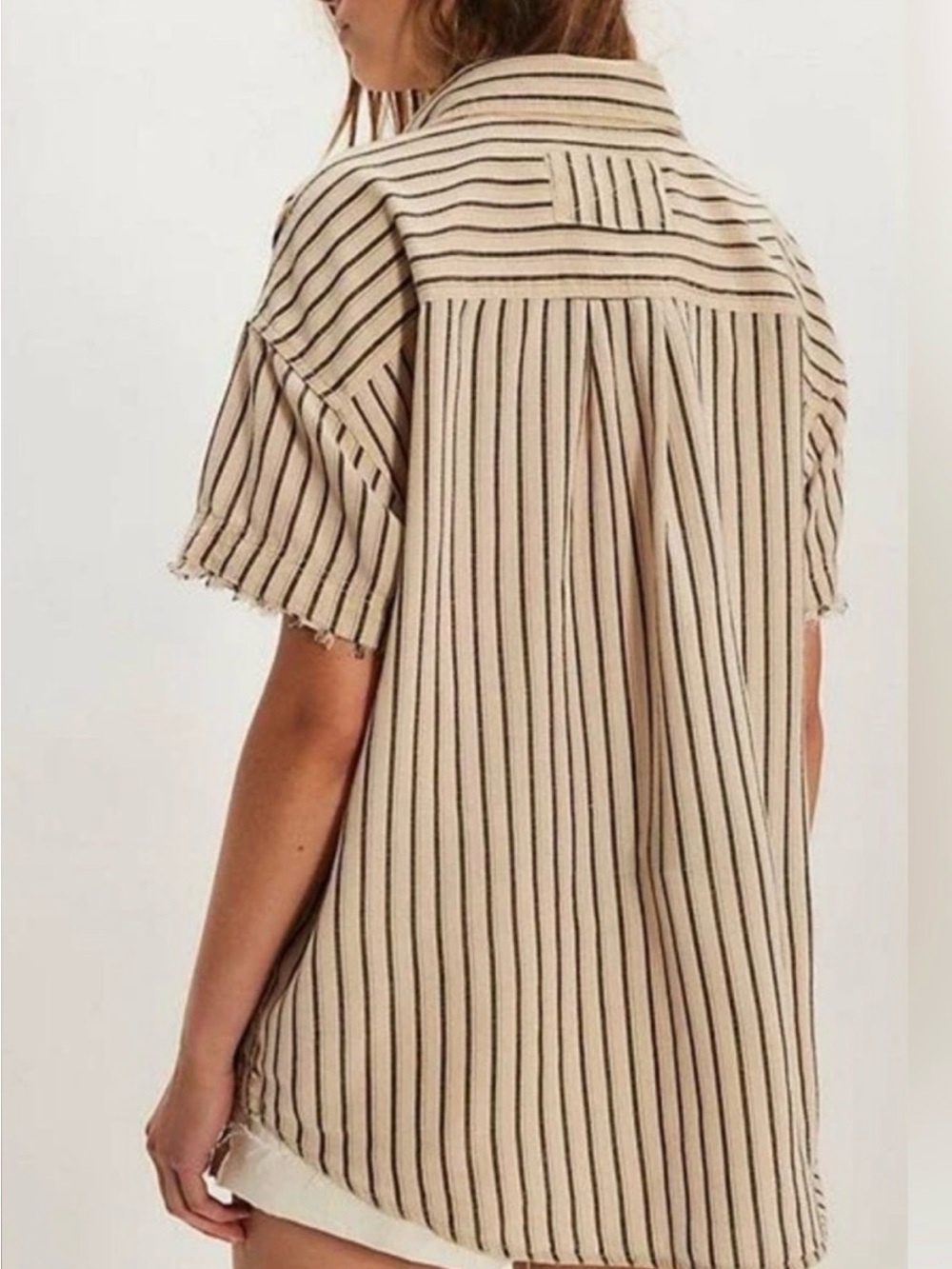 We the Free Christopher
Blouse Tan Black Stripes Buttondown Short Sleeve  SZ M - Picture 2 of 11